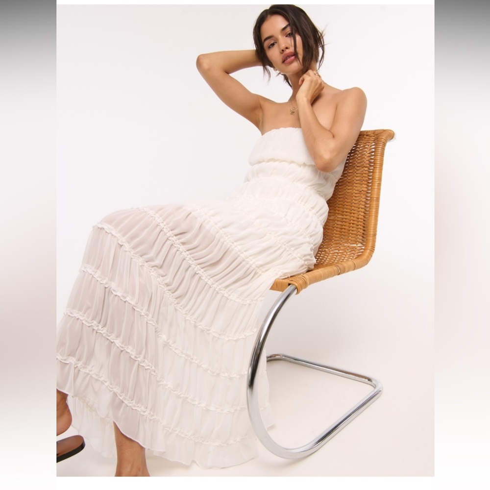 Abercrombie & Fitch Strapless Cream Maxi Dress
